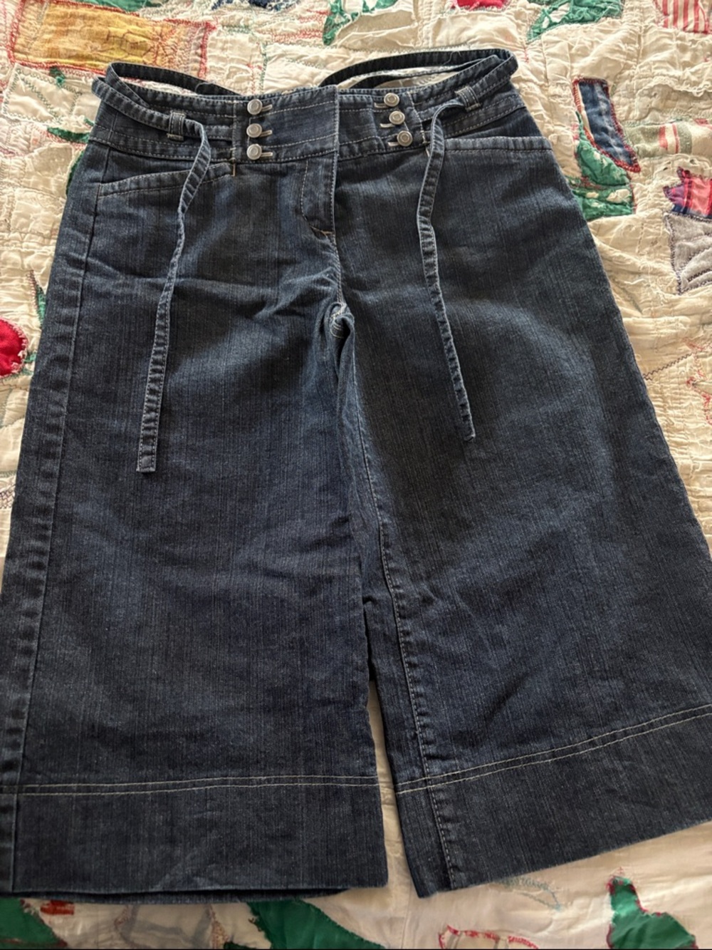 LOFT Dark Blue Wide-Leg Tie-Waist Jeans